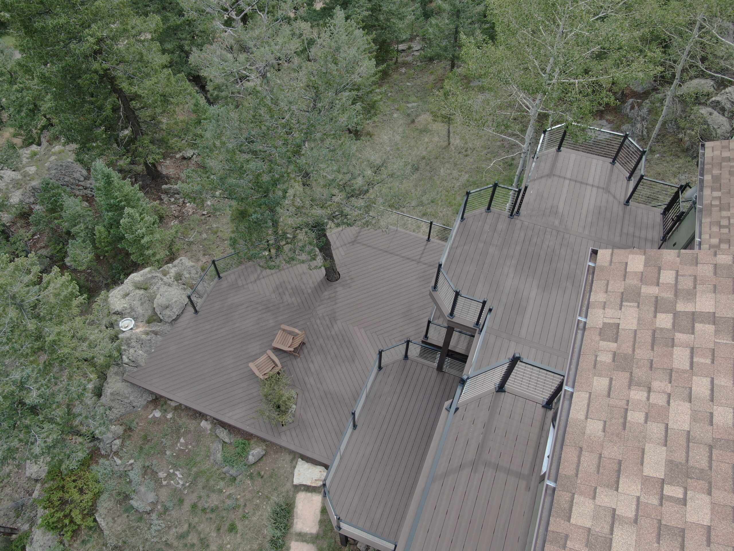 Composite decking on a custom deck in Colorado foothills