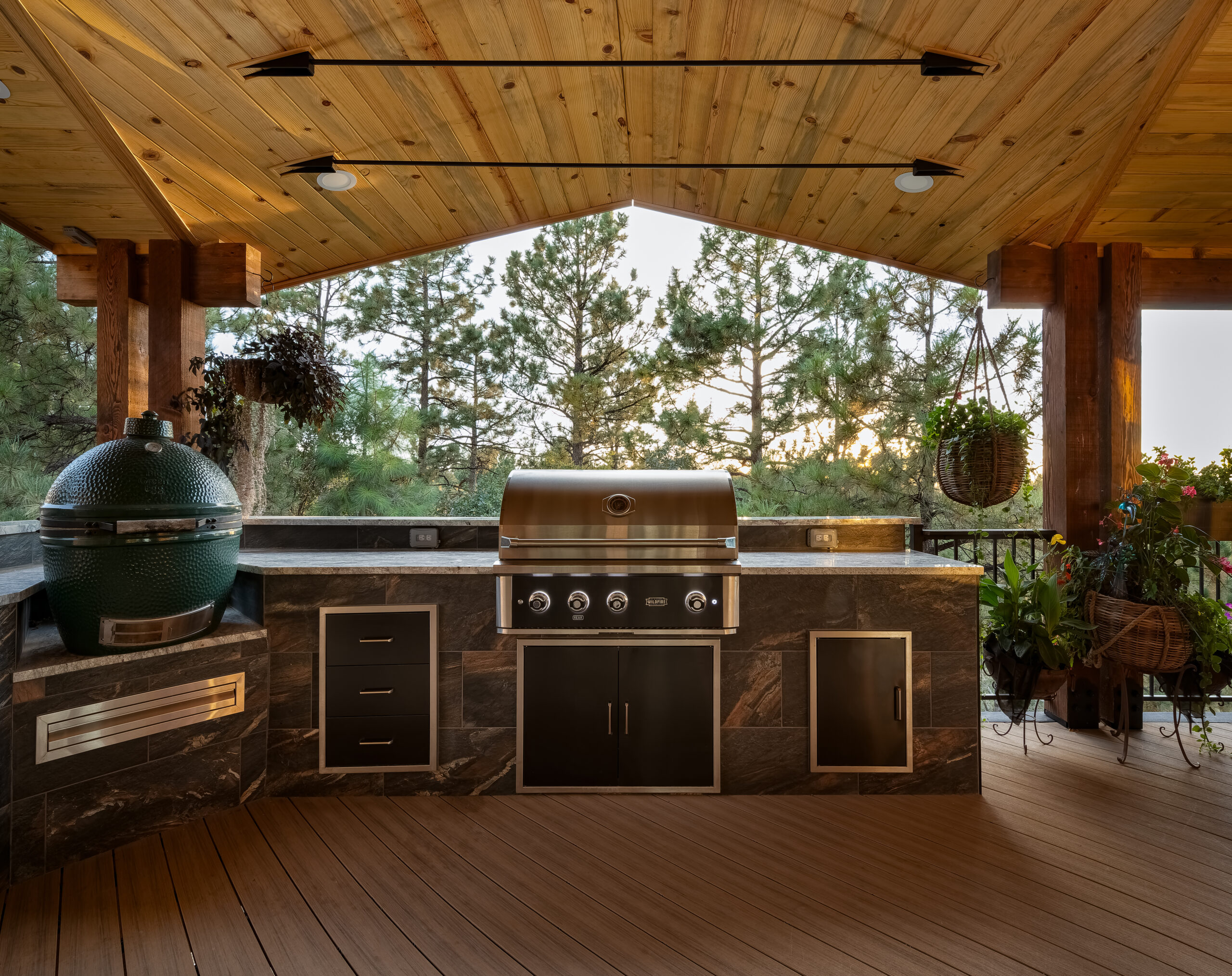 Roof structure over a custom deck in Colorado