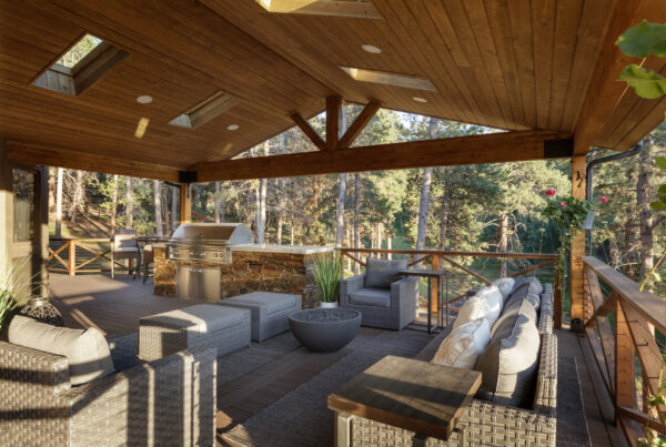 Mountain covered deck designed for snow loads